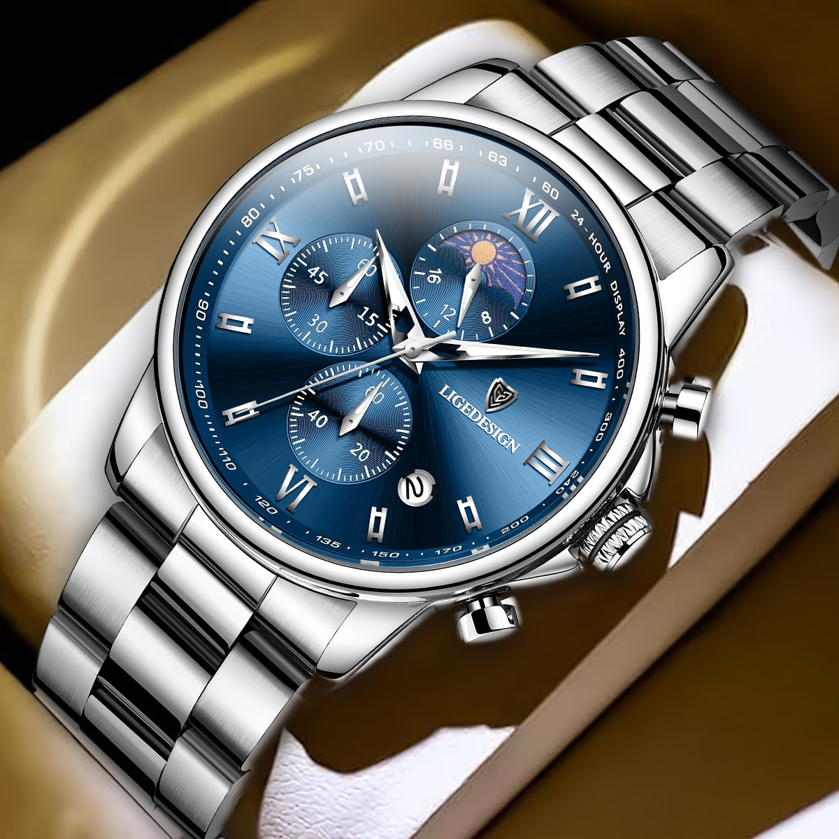 LIGE Black Blue Quartz Watch with Calendar, Exquisite & Simple Dial Stainless Steel Strap Multiple Colors High-quality Wrist Watch