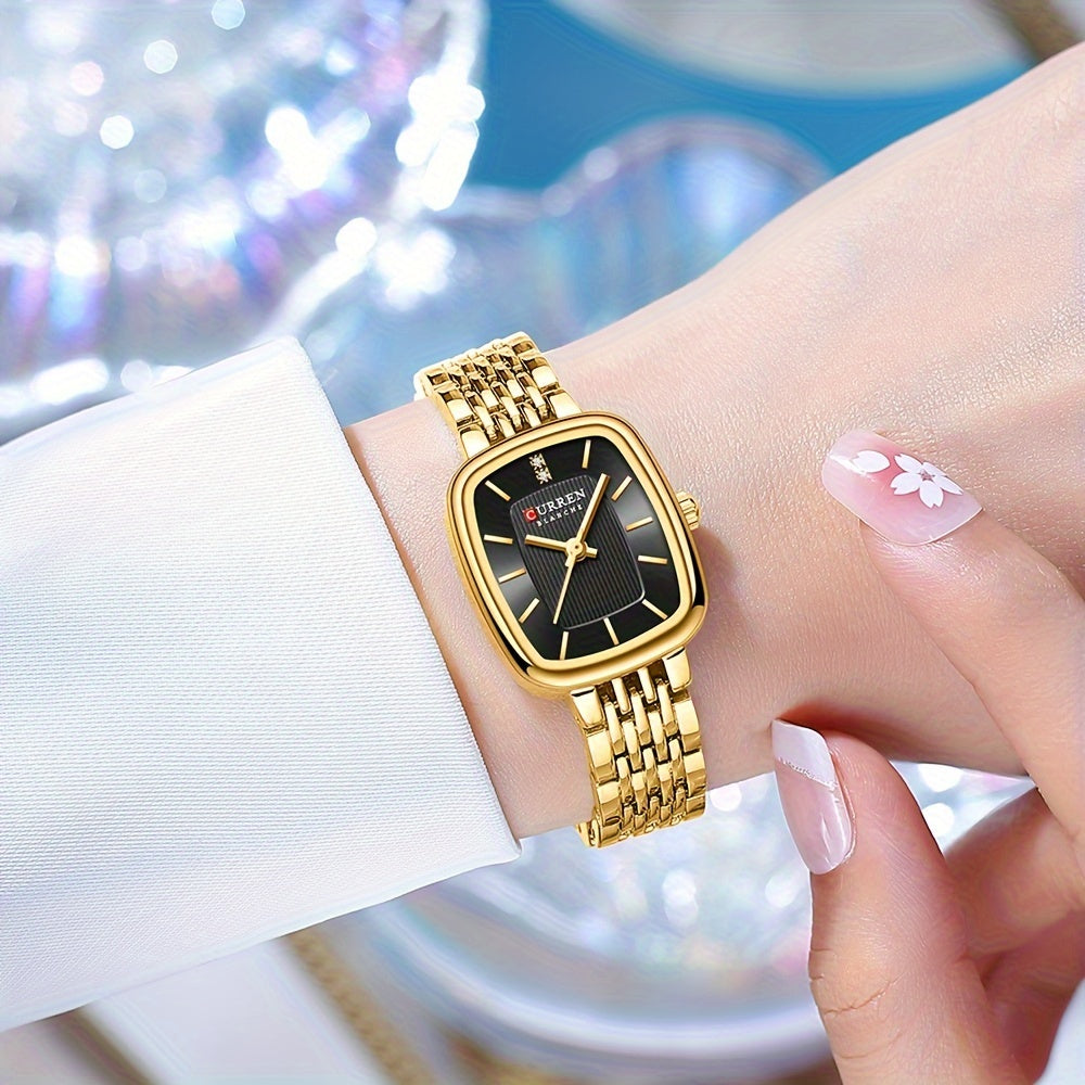 CURREN Women's Watch Original Brand Stainless Steel Strap New Square Subdial Fashionable Casual Business Quartz Analog