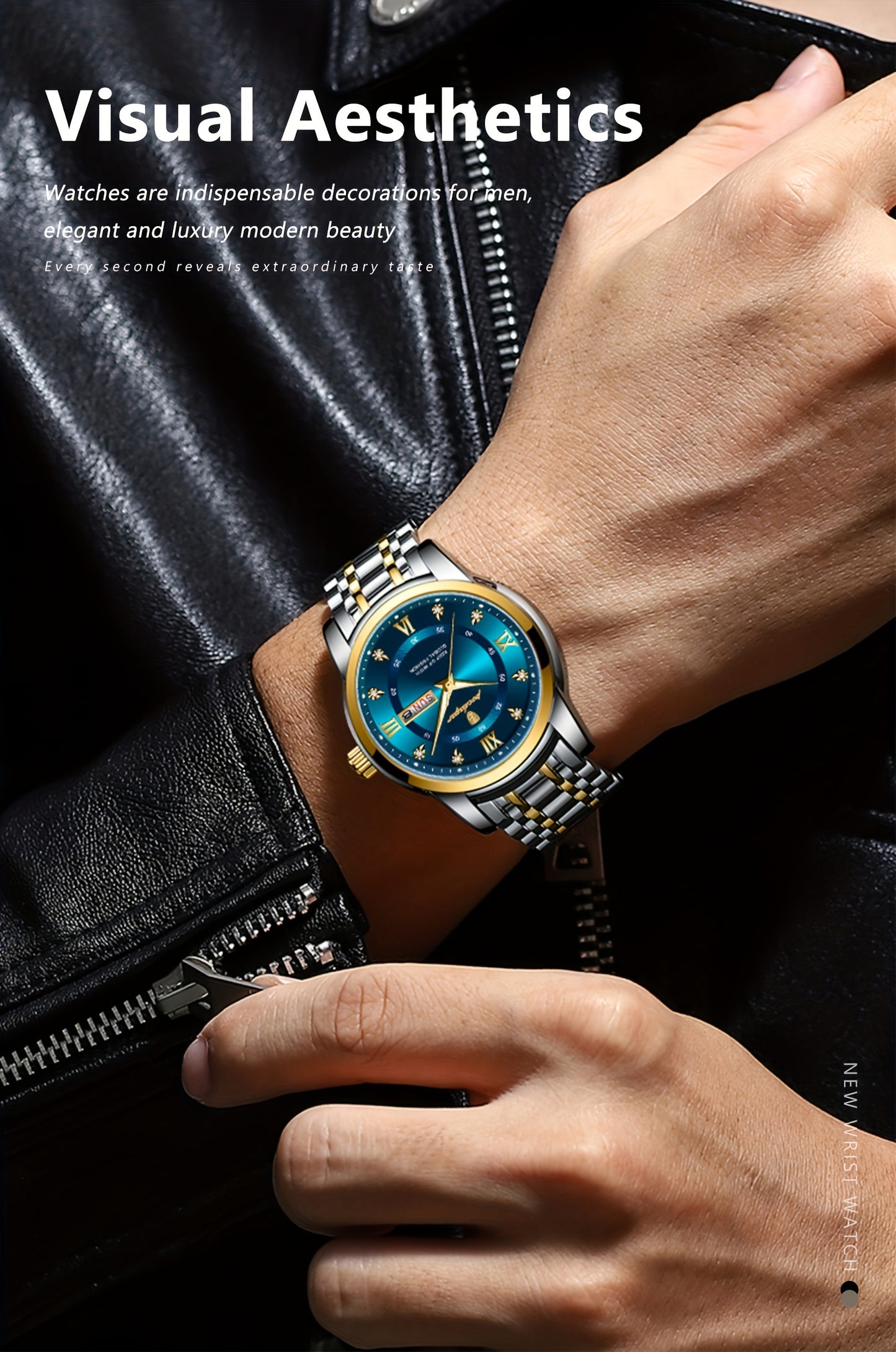 POEDAGAR Men&Women&Apos;S Calendar Week Luminous Stainless Steel Watch - Trendy Casual Quartz Wristwatch with Blue Dial, Roman Numerals, And Date Display, Ideal Gift for Sports Enthusiasts, Casual Wear Watch | Trendy Casual W