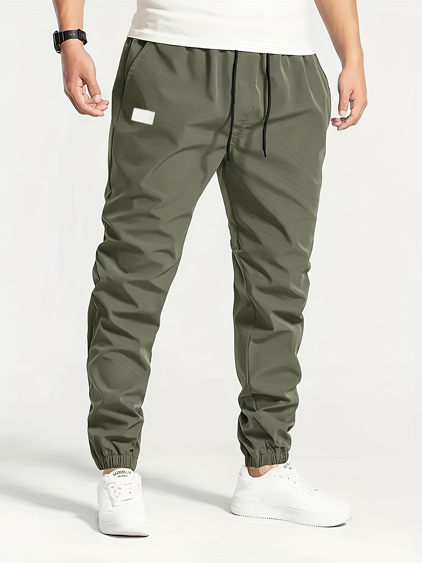 Men's Beige Cargo Pants with Multiple Pockets - Machine Washable, Comfortable Loose Fit, Ideal for Outdoor Activities, Durable Polyester Fabric