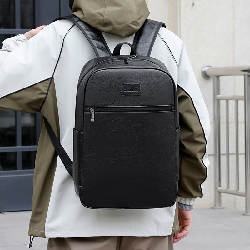 Men'S Lightweight Faux Leather Laptop Backpack - Stylish Black & Brown Design with Adjustable Straps, Tablet Compartment, and Multiple Zippers for School, Office, and Daily Commute, Backpack for School, Office Essentials Carr