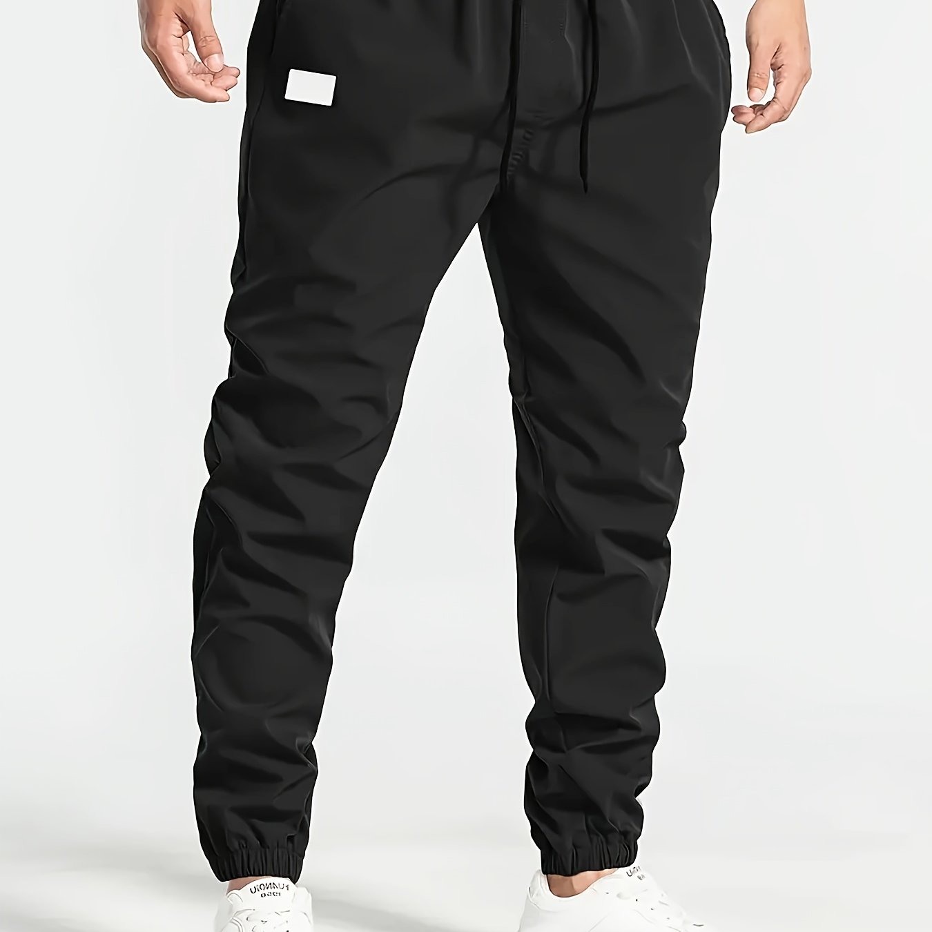 Men's Solid Color Drawstring Cargo Pants - Casual, Loose Fit with Multiple Pockets, Machine Washable
