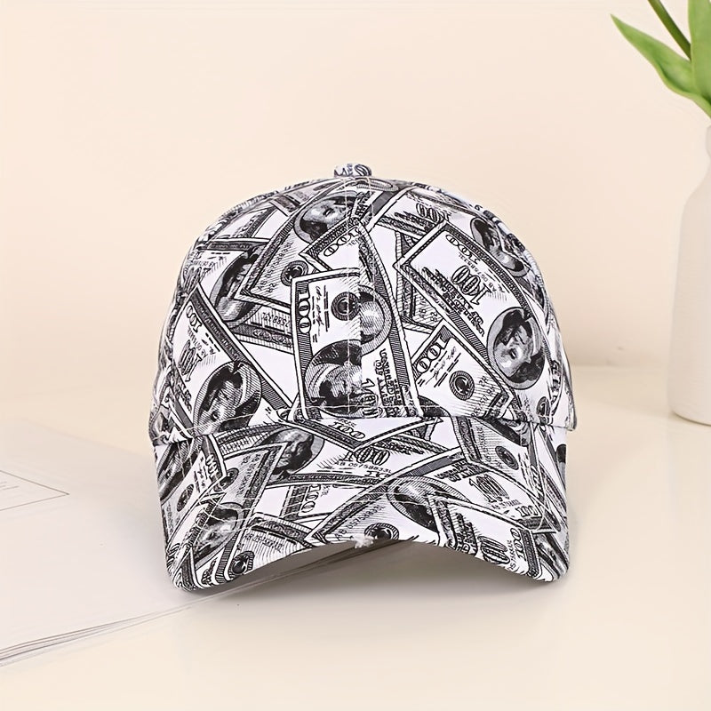 Funky Money Print Baseball Cap 100% Polyester Lightweight Adjustable Hip-Hop Hat Unisex for Music Festivals