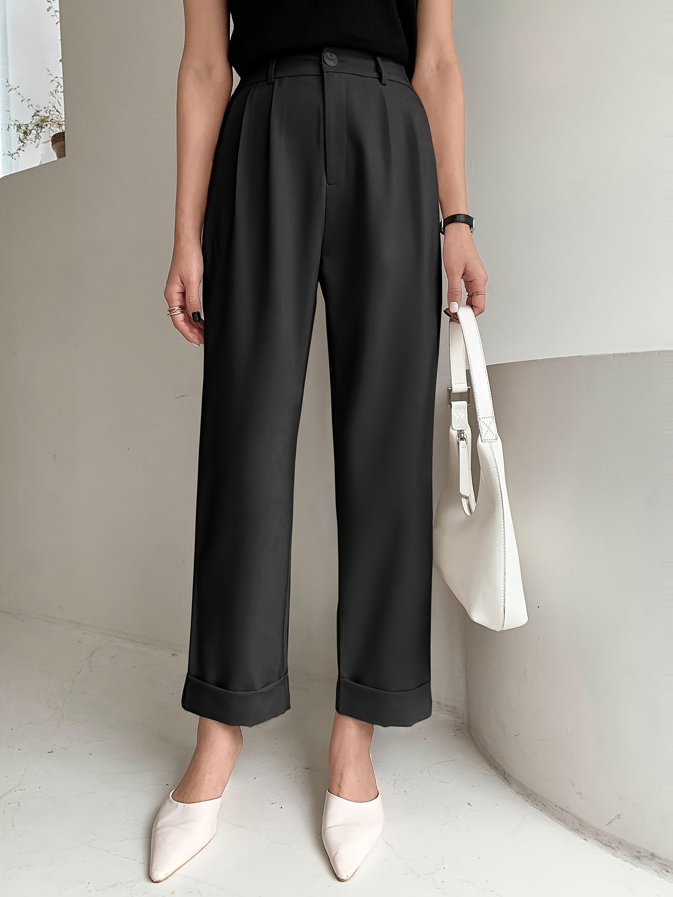 Slant Pockets Wide Leg Suit Pants, Casual Loose Pants For Spring & Summer, Women's Clothing