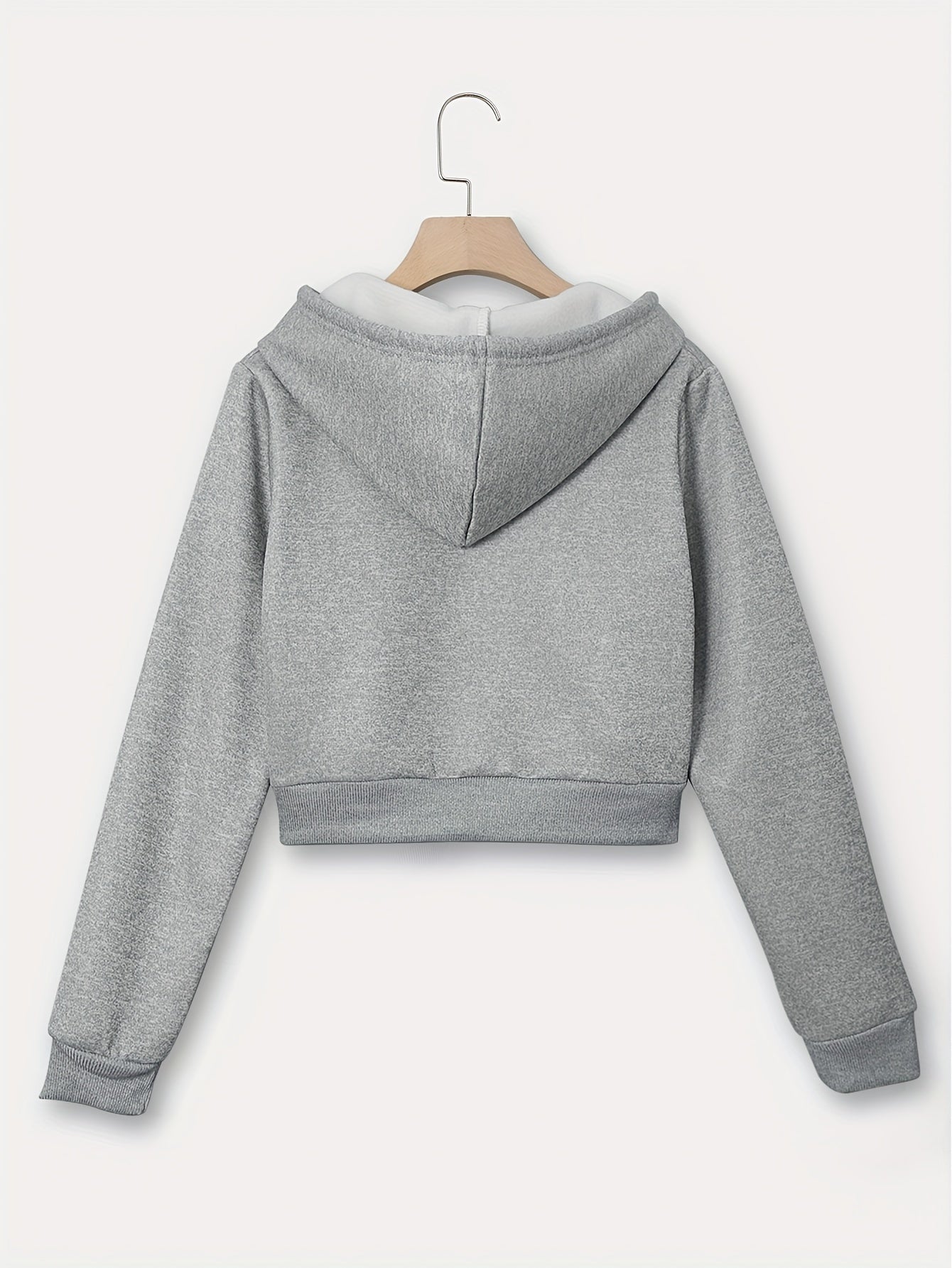 Zip Up Cropped Drawstring Hoodie, Casual Long Sleeve Sweatshirt For Spring & Fall, Women's Clothing