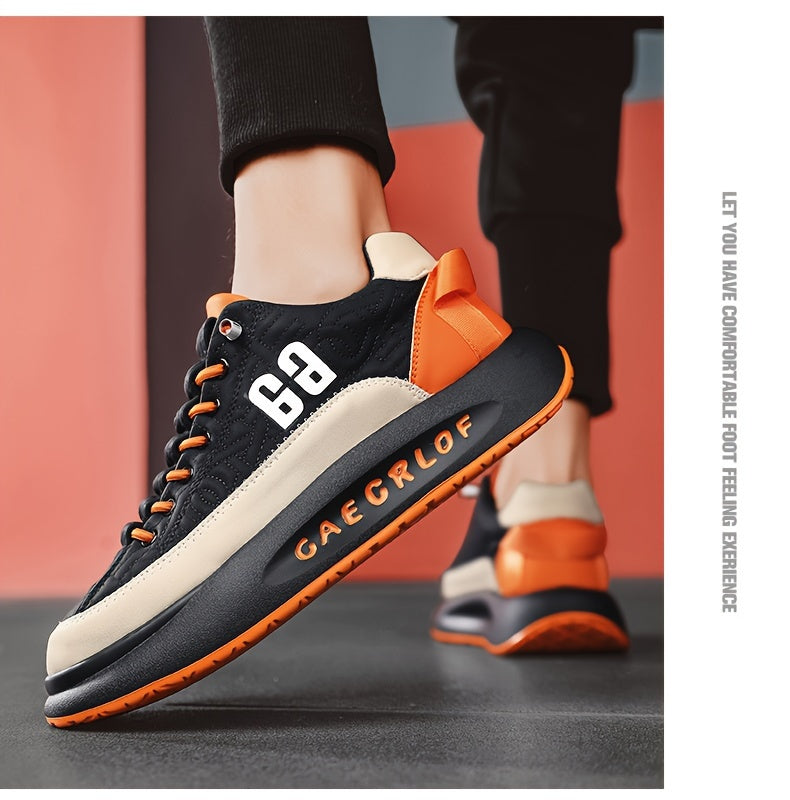 Men'S Large Size Versatile Chinese Style Sneakers - Casual Sports Thick Sole Dad Shoes, Low Top, Elastic Band Closure, Faux Upper, Fabric Lining, Rubber Sole, EVA Insole, Fashion Sneakers