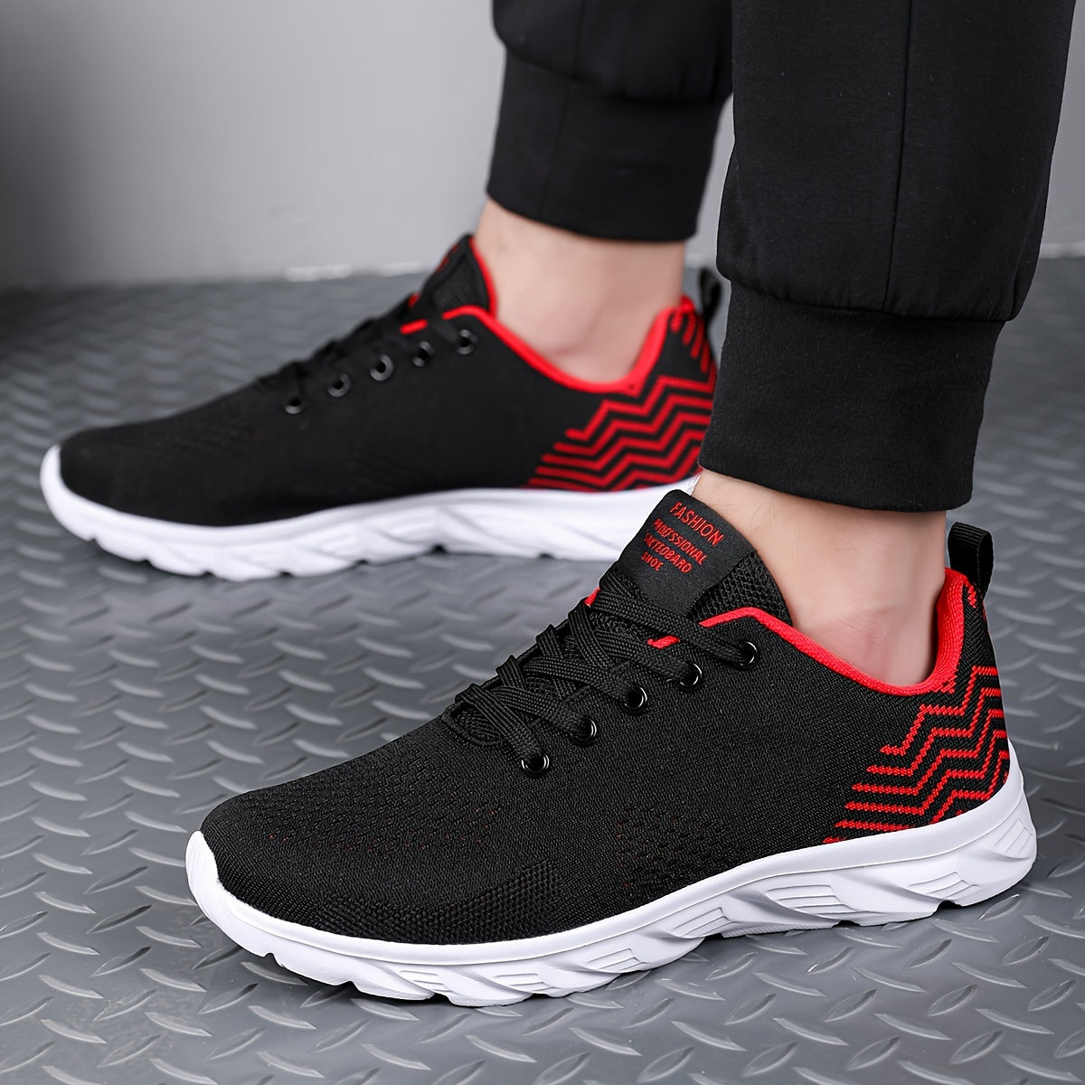 Men's Knitted Breathable Running Shoes, Lightweight Non-Slip Soft Sole, Comfortable for Outdoor Walking, Jogging, Fitness, Daily Activities, EVA Sole, Fabric Upper, Low-Top, Lace-Up Closure, Striped Pattern, All-Season Fashio