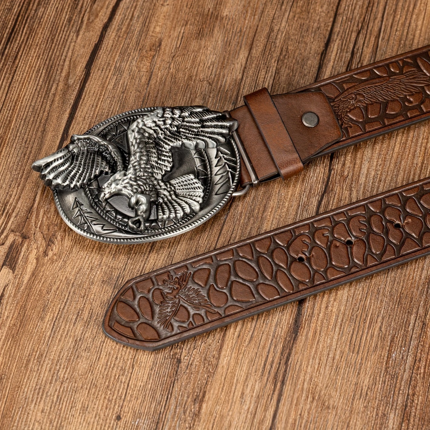 Oval Eagle Large Buckle Belt, Embossed PU Leather Belt, Men's Belt, Ideal choice for Gifts