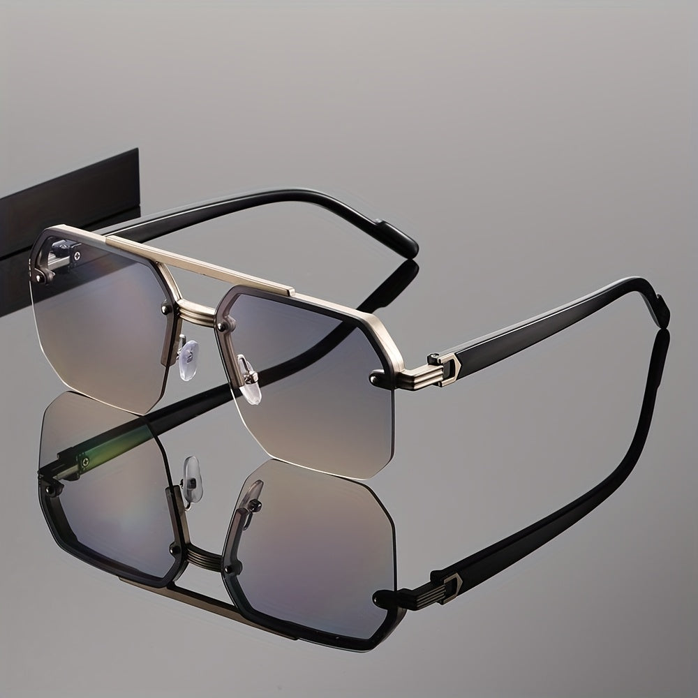 Trendy high-end dual-bar polygonal frame glasses, fashionable for street photography on Instagram