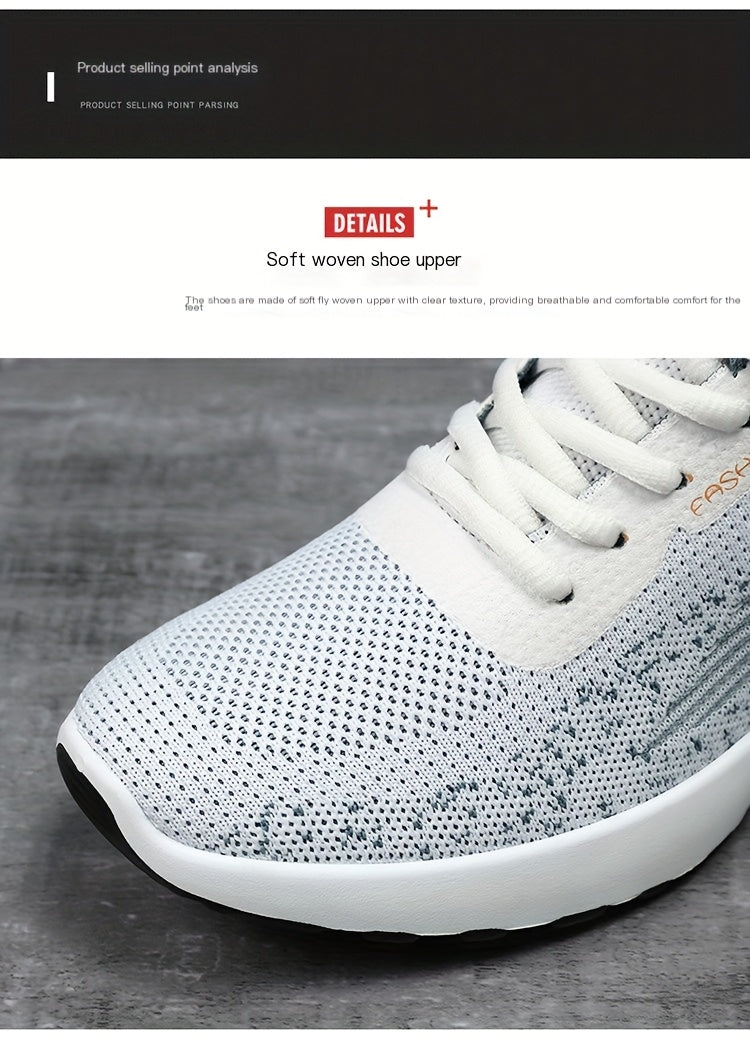 Men's Fashion Sports Sneakers, Breathable Mesh Fabric Upper, Comfortable Lace-Up Running Shoes with PVC Sole and Cloth Insole for All Seasons