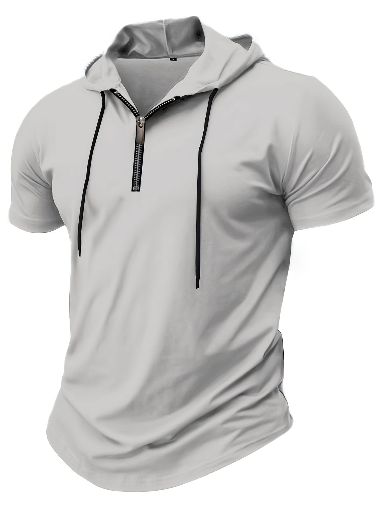 1pc Men's Light Blue Casual Hooded Short Sleeve T-Shirt with 1/4 Zipper, Breathable Stretch Fabric for Gym, Outdoor & Summer Wear, Gym Apparel, Stylish Contrast Detailing, Comfortable Fit