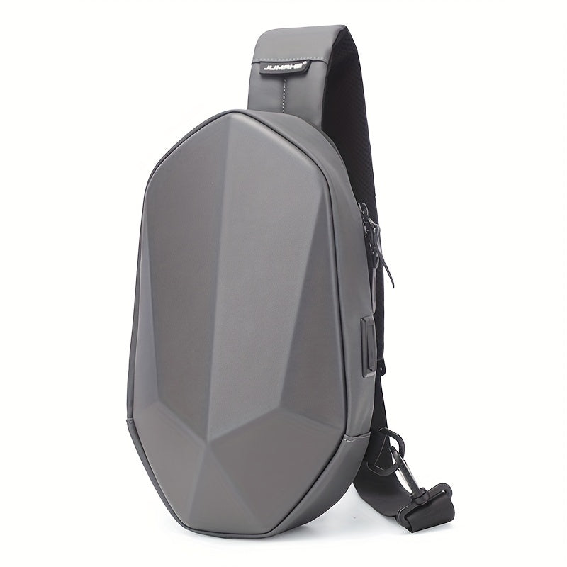 JUMAHE Men's USB Charging Crossbody Bag with Dual Power Ports, Hexagonal Geometric Design Street Style Shoulder Bag - Premium Durable Fabric, Adjustable Strap & Zipper Closure for Daily Commute (Black/Grey), Bags for Travel,