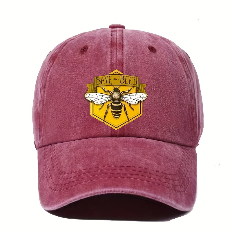 Men's Adjustable Baseball Cap with Hexagonal Bee Graphic & "SAVE THE BEES" Print - Breathable Sun Protection, Hand Washable, Casual Outdoor Sports Hat for Men, Breathable Fabric, Baseball Hat