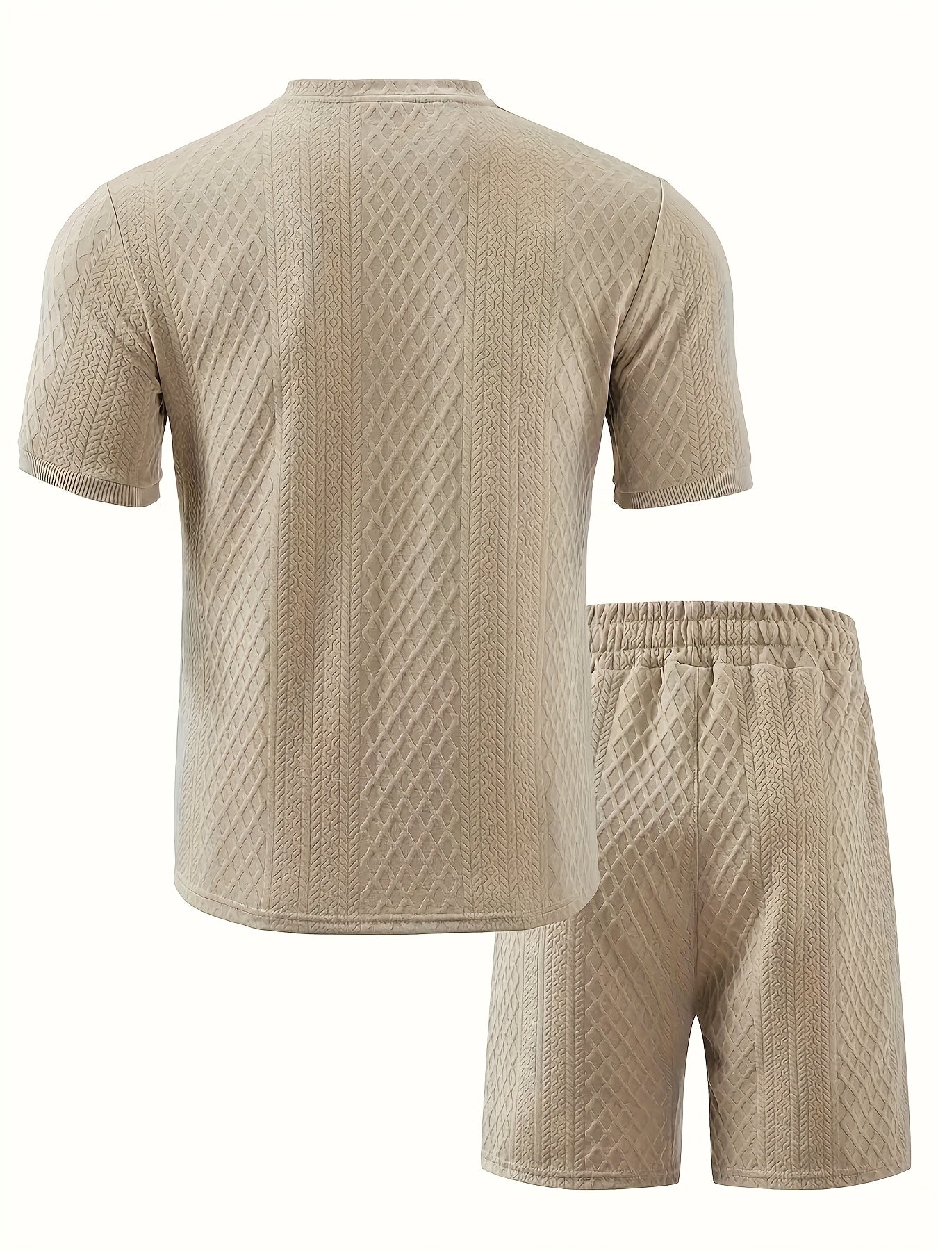 Two-Piece Set, Men'S Summer Outfit, Jacquard Set, Round Neck Short Sleeve, Drawstring Shorts, High Weight Fabric, Casual Ensemble.