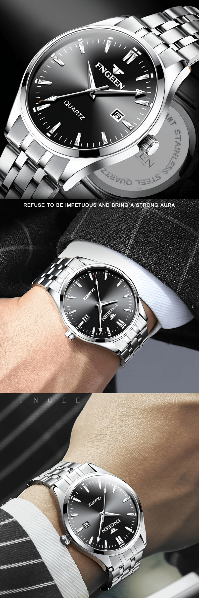 Men's Business Trendy Watch Casual Steel Strap Calendar Quartz Ultra-Thin Wristwatch