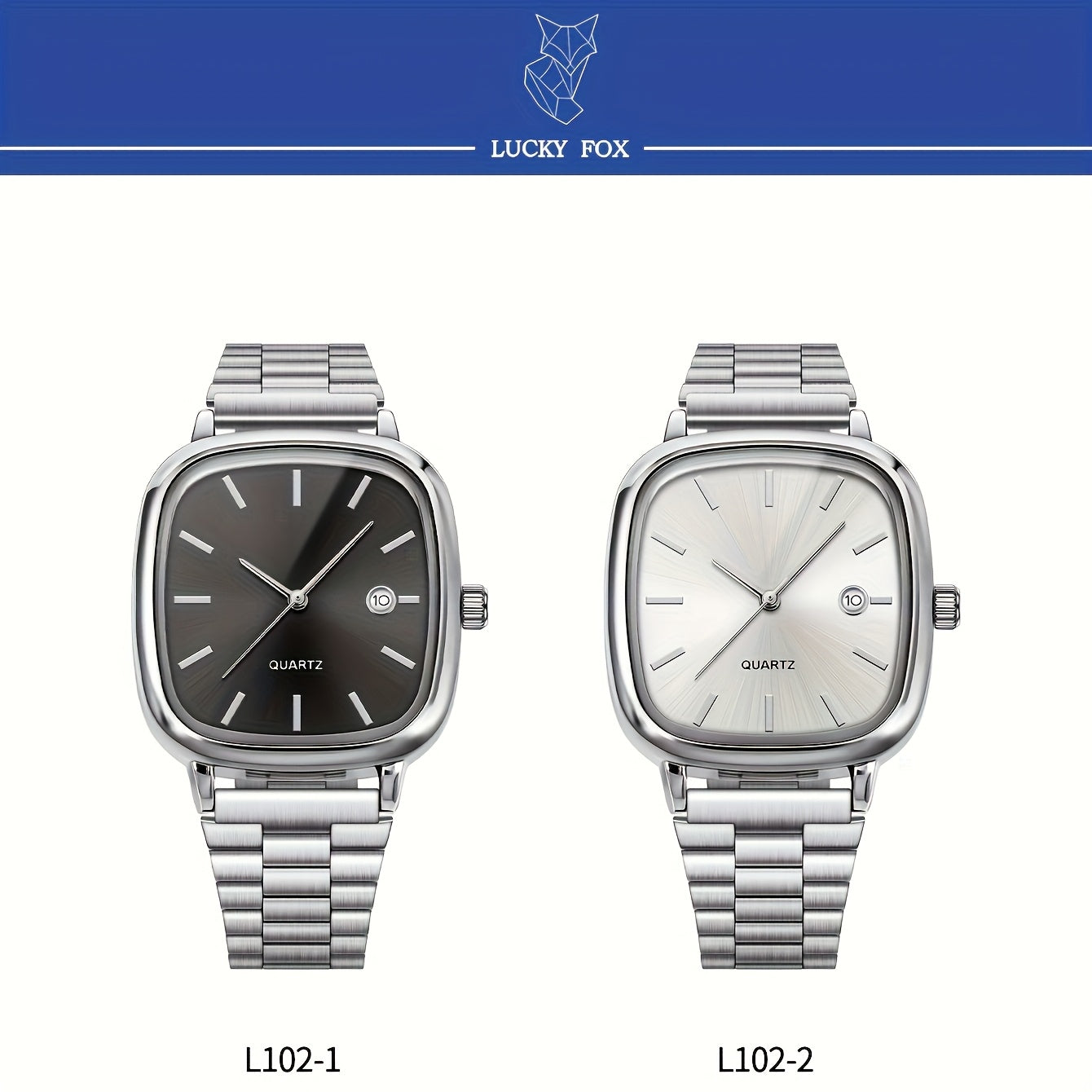 LUCKYFOX Dry Battery One Box Steel Band Small Square Calendar High-end Vintage Simple Men'S and Women'S Commuting Suitable for Daily Life Business Activities Festival Gifts Birthday Gifts Valentine'S Day Gifts