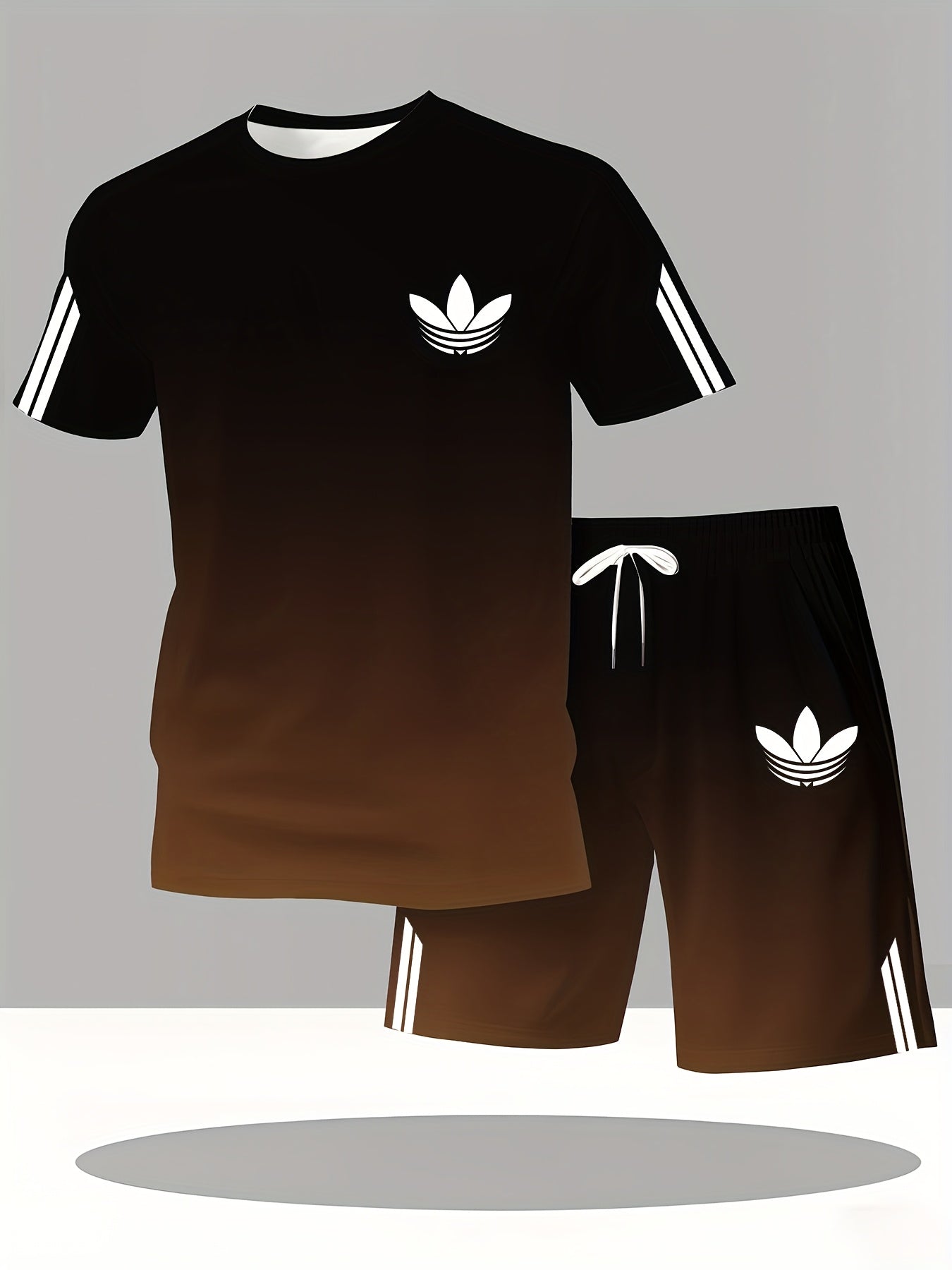ADIDA Letter Set Short Sleeve + Shorts Two-Piece Men's Fashion Casual Round Neck T-Shirt Outfit, European Style Trendy Short Sleeve Set