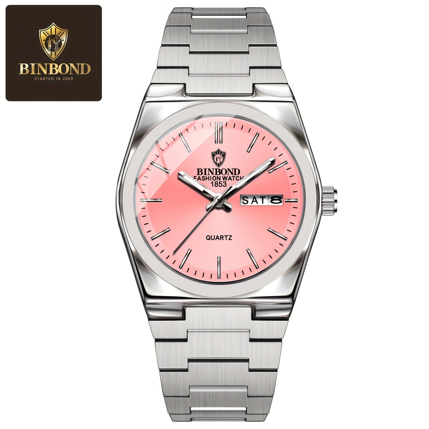 BINBOND Women's Elegant Quartz Watch, Stainless Steel Band, Aqua Green Dial, Date Display, IP67 Rated, Zinc Alloy Case, Perfect for Business or Casual Wear, Casual Wristwatch | Luxury Fashion Accessory | Sophisticated Aesthet
