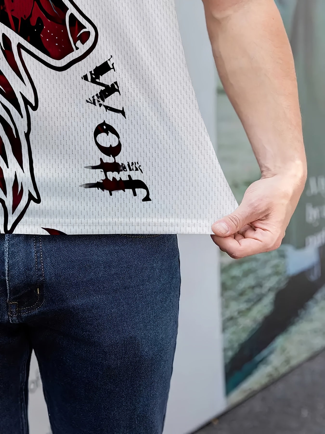Men's polyester sportswear | Elegant and casual round neck with a Wolf head | Slightly elastic knitted strap with 3D printing | 2pcs set with normal style | Patterned short-sleeved T-shirt and trousers