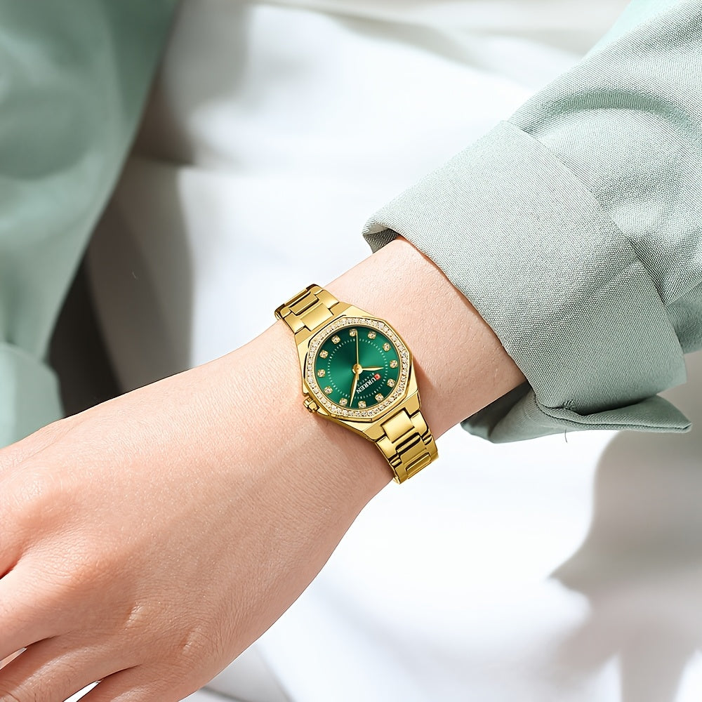 CURREN Women's Elegant Fashion Luxury Rhinestone-Adorned Small Dial Watch - Stainless Steel Band, Zinc Alloy Case,, Analog Display - Ideal for Business & Social Events, Perfect Gift, CURREN