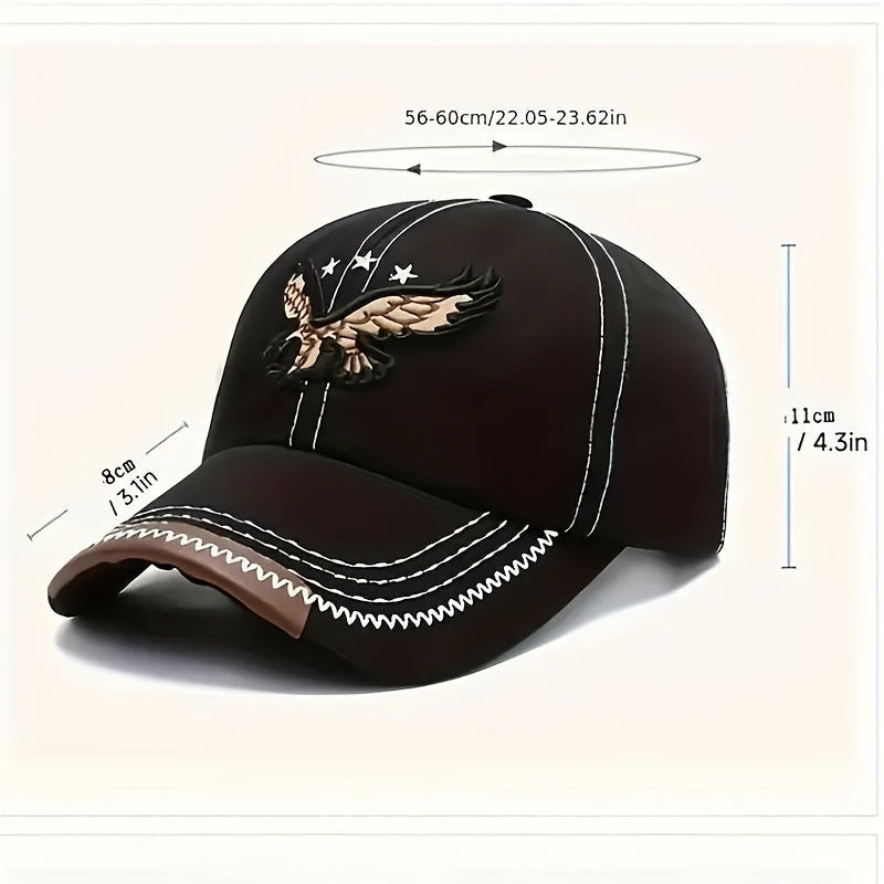 2pcs ZDEDE 3D Eagle Embroidered Baseball Cap - Stylish & Durable Adjustable Snapback Hat with Faux Leather Patch, Black Polyester for Outdoor Sports & Casual Wear - Perfect for Men & Women