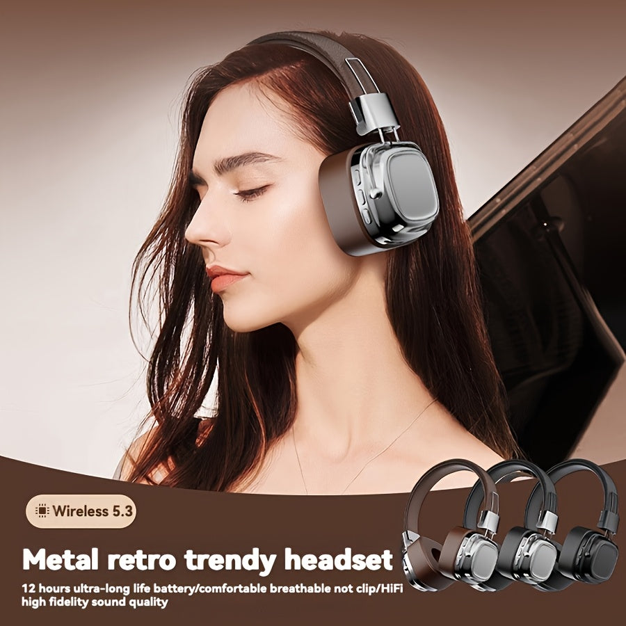 Vintage-Inspired Over-Ear Wireless Headset With Wireless 5.3 Chip - No Lag Gaming, Hi-Fi Sound & Deep Bass, Long-Lasting 350Mah Battery, Ideal For Music Lovers & Athletes