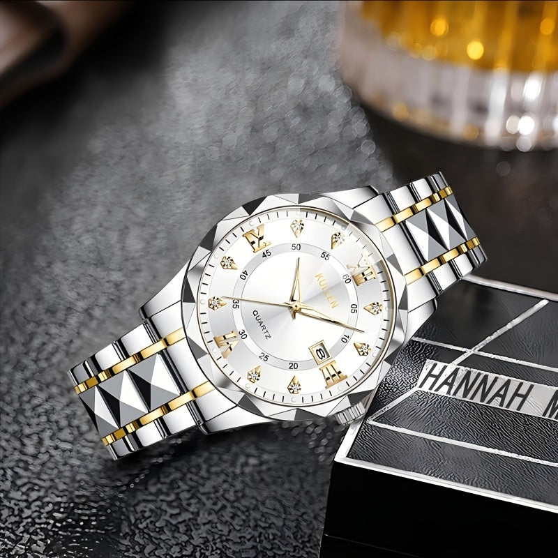 Elegant Men'S Quartz Watch with Stainless Steel Band, Alloy Case & Round Dial - Elegant Timepiece, Ideal for Business Professionals, Perfect Valentine'S Day & Thanksgiving Gift