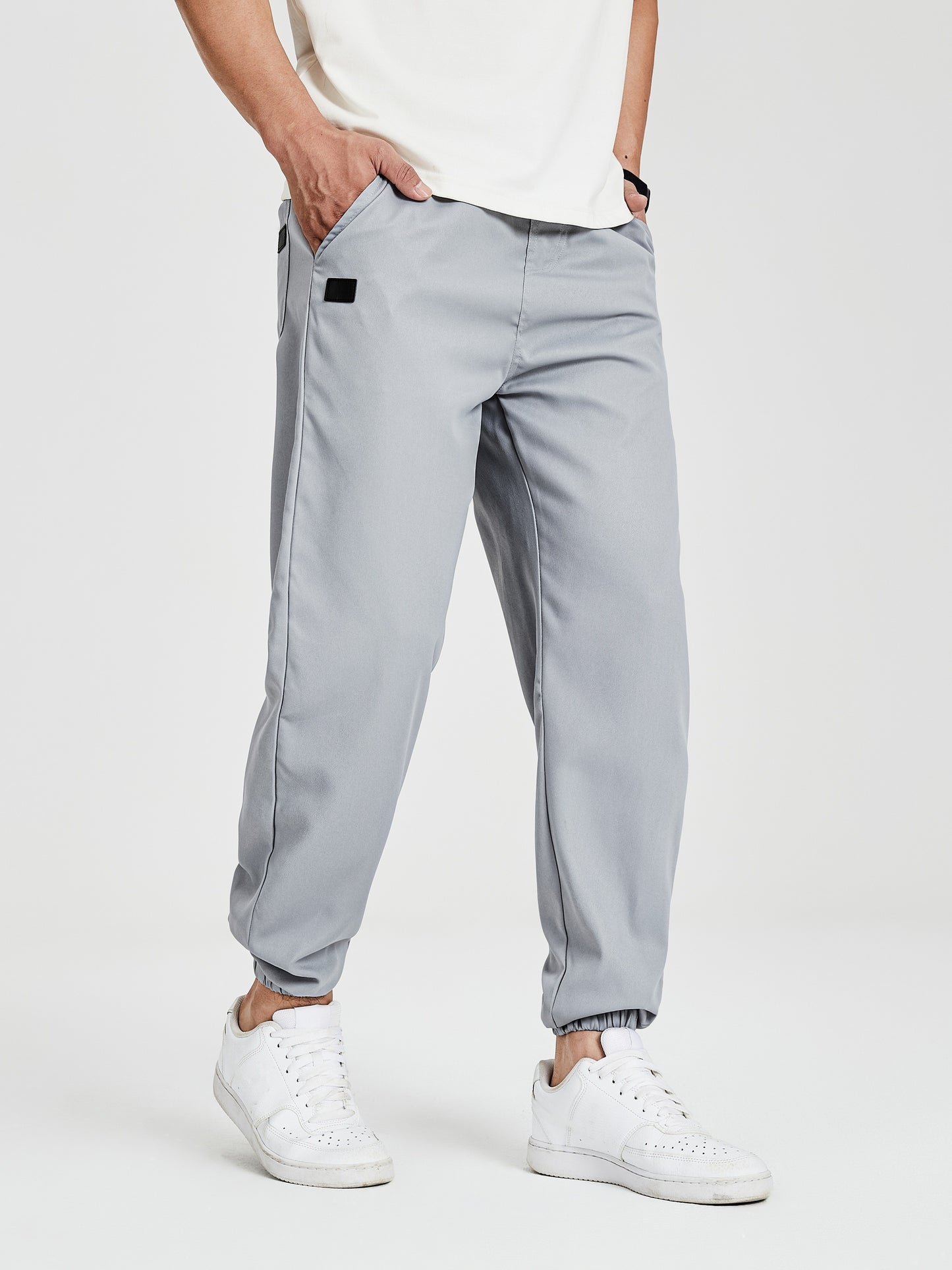 Men's Solid Color Drawstring Cargo Pants - Casual, Loose Fit with Multiple Pockets, Machine Washable