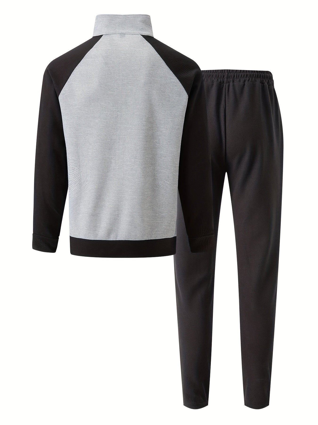 Men's Sporty Color Block Zip-Up Jacket & Joggers Set - Polyester Blend, Perfect for Spring/Fall