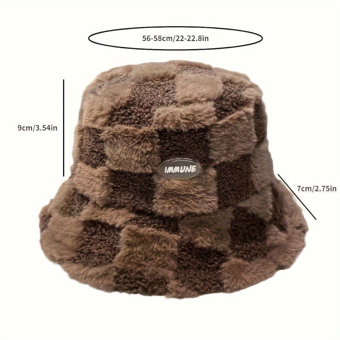 1pc Fashionable Unisex Winter Warmth Bucket Hat, Thickened Plush Polyester Fiber, Knitted Elastic Fabric, Cozy Plaid Fisherman Cap with Lettering