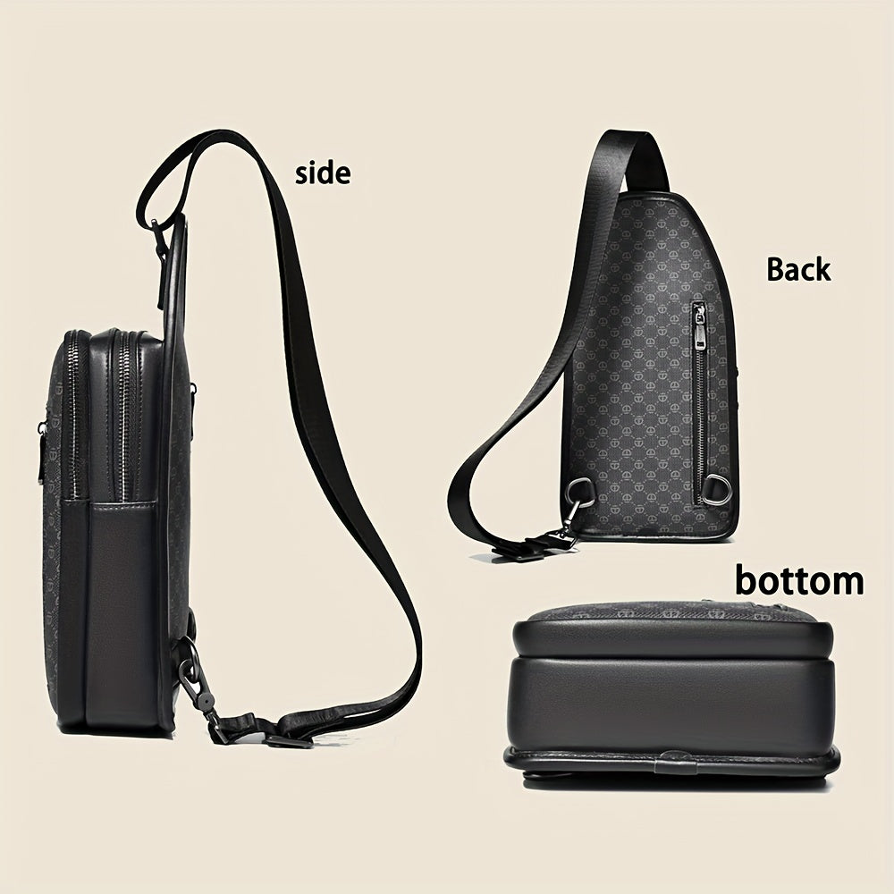 HUABUPS Men'S Crossbody Backpack - Black PVC Business Commuter Bag with USB Charging, Adjustable Strap, Multiple Compartments & Durable Design for Travel, Hiking, Daily Use - Ideal Gift for Men, Hiking Gear, Stylish Accessory