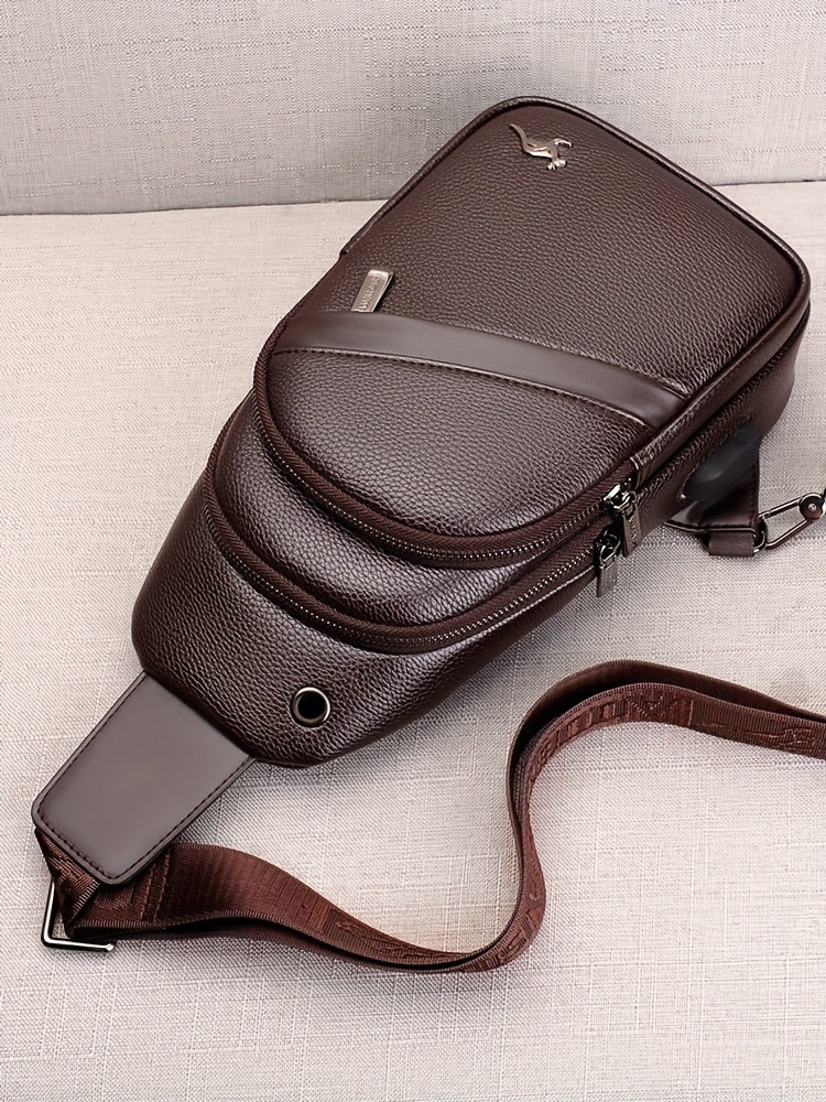 MOEPEQDAISHU Men's Synthetic Leather Crossbody Bag - Adjustable Strap, Multiple Compartments, Casual Style, Black, Perfect for Daily Commute, Casual Crossbody Bag | Modern Men's Bag | Textured Finish, Purse Crossbody