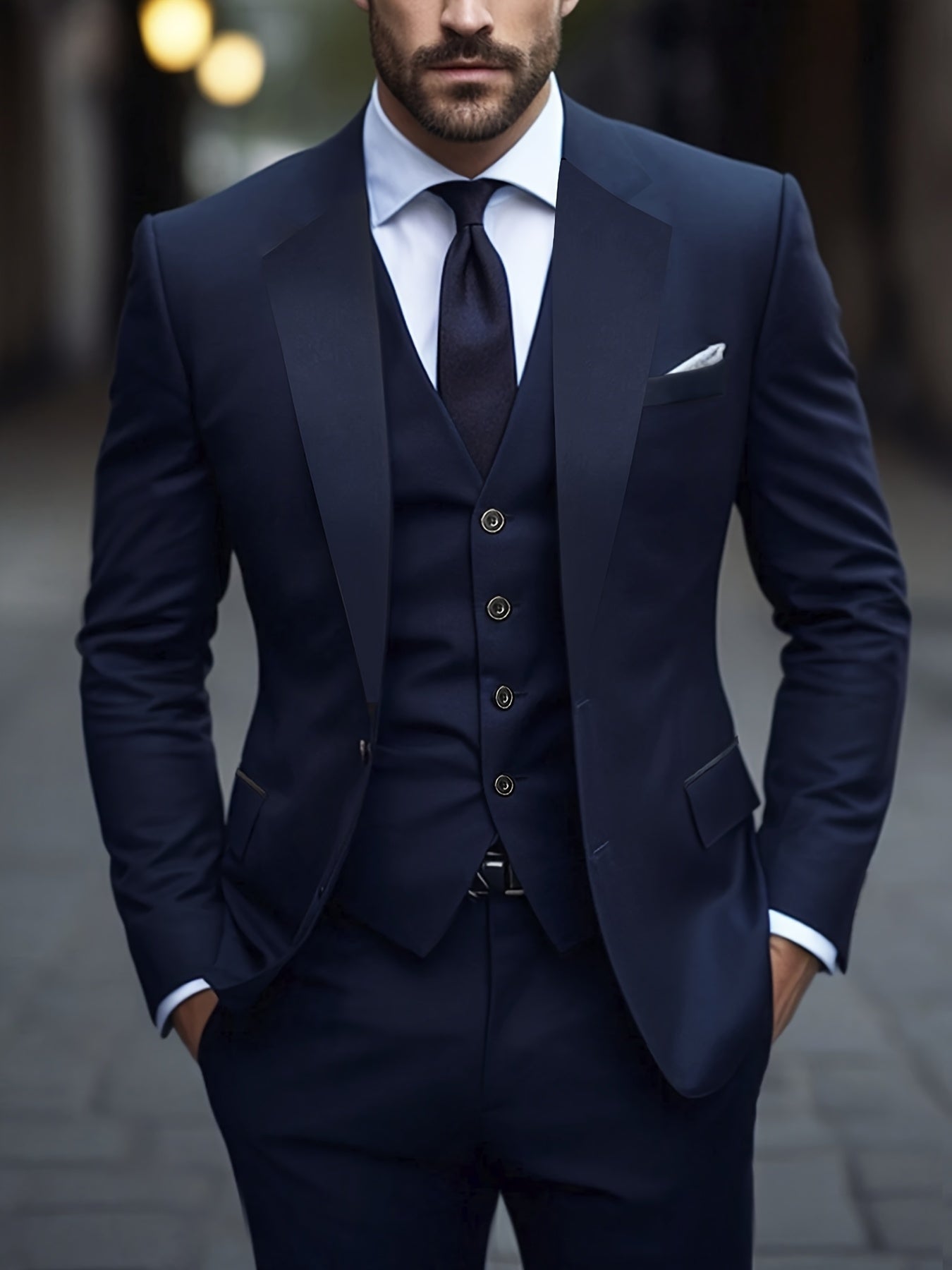 Men'S 3pcs Suit Set, Solid Color Polyester 78.90% Viscose 21.10% Non-Stretch Fabric, Regular Fit Long Sleeve Lapel Collar, Button Detail, Woven Wedding Party Business Casual Suit with Vest, Shirt, and Pants