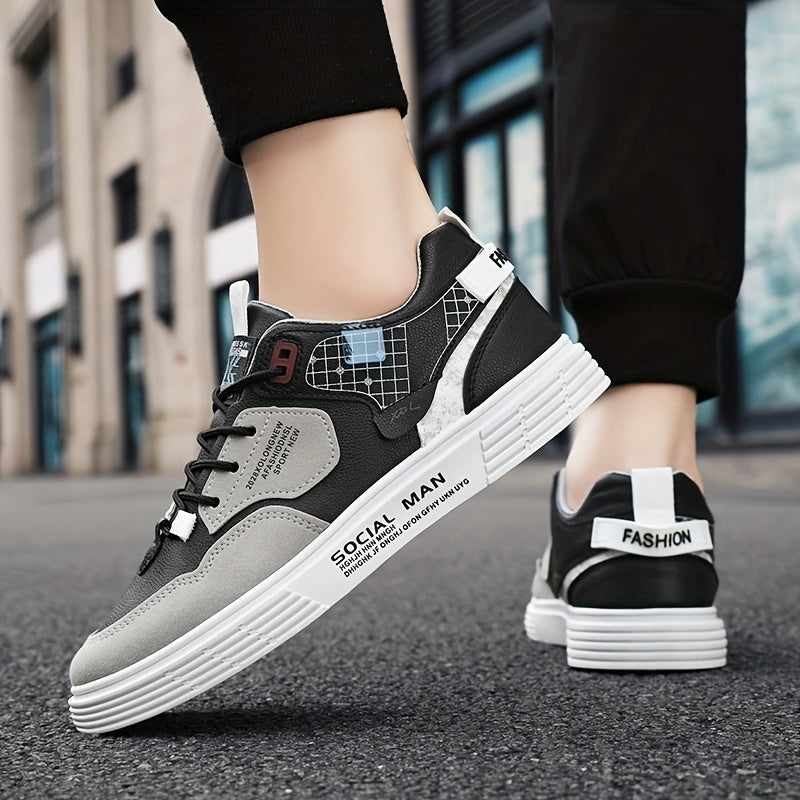 Men's Stylish Athletic Sneakers - Durable, Non-Slip, Thick Sole for Height Boost & Shock Absorption, Casual Campus Trend, Versatile Lace-Up Design