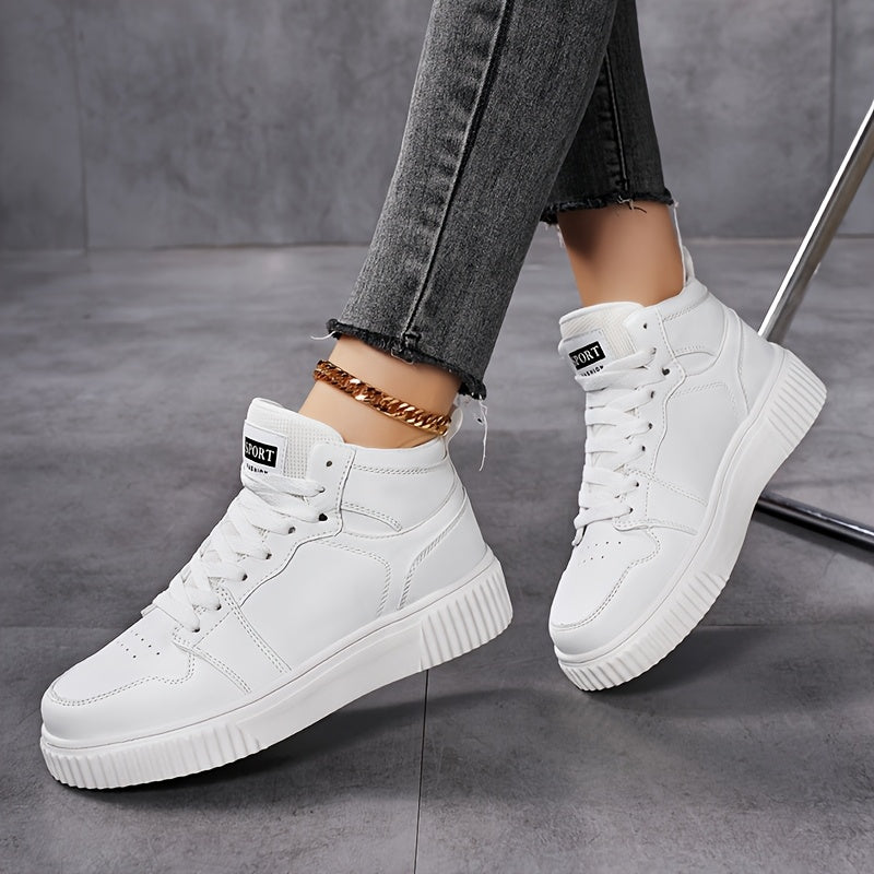 Women's Outdoor Autumn and Winter Thickened Warm Star Pattern Fashionable Versatile Simple High-Top Lace-Up Soft Sole Campus Sneakers for Multi-Purpose Sports and Casual Wear