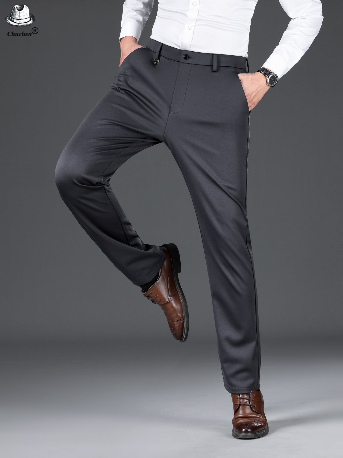 Men's Classic Black Business Dress Pants - Stretch Nylon Blend, Machine Washable, Regular Fit for Office & Formal Wear, Professional Clothing | Regular Fit Suit | Nontransparent Material, Pant Suits