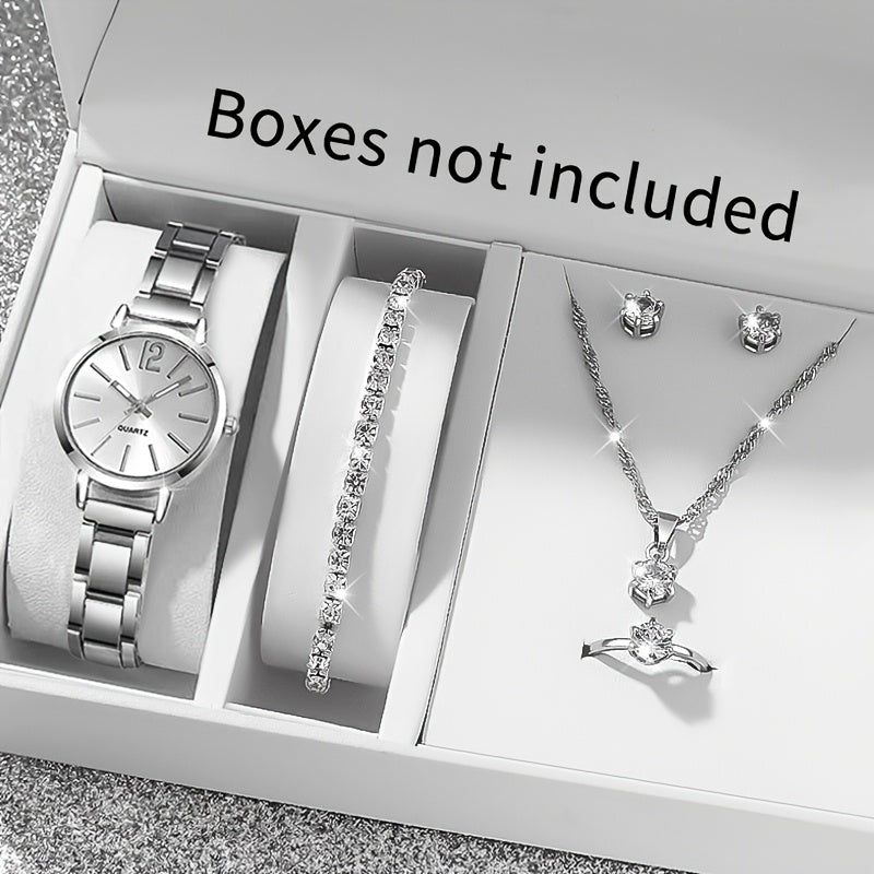 6pcs New Stylish And Simple Women'S Quartz Watch Set with Sparkling Rhinestone Accessories, Perfect for Weddings, Christmas, Thanksgiving, Valentine'S Day, Ramadan, Gifts for Girlfriends And Family, And The Best Choice for Bi