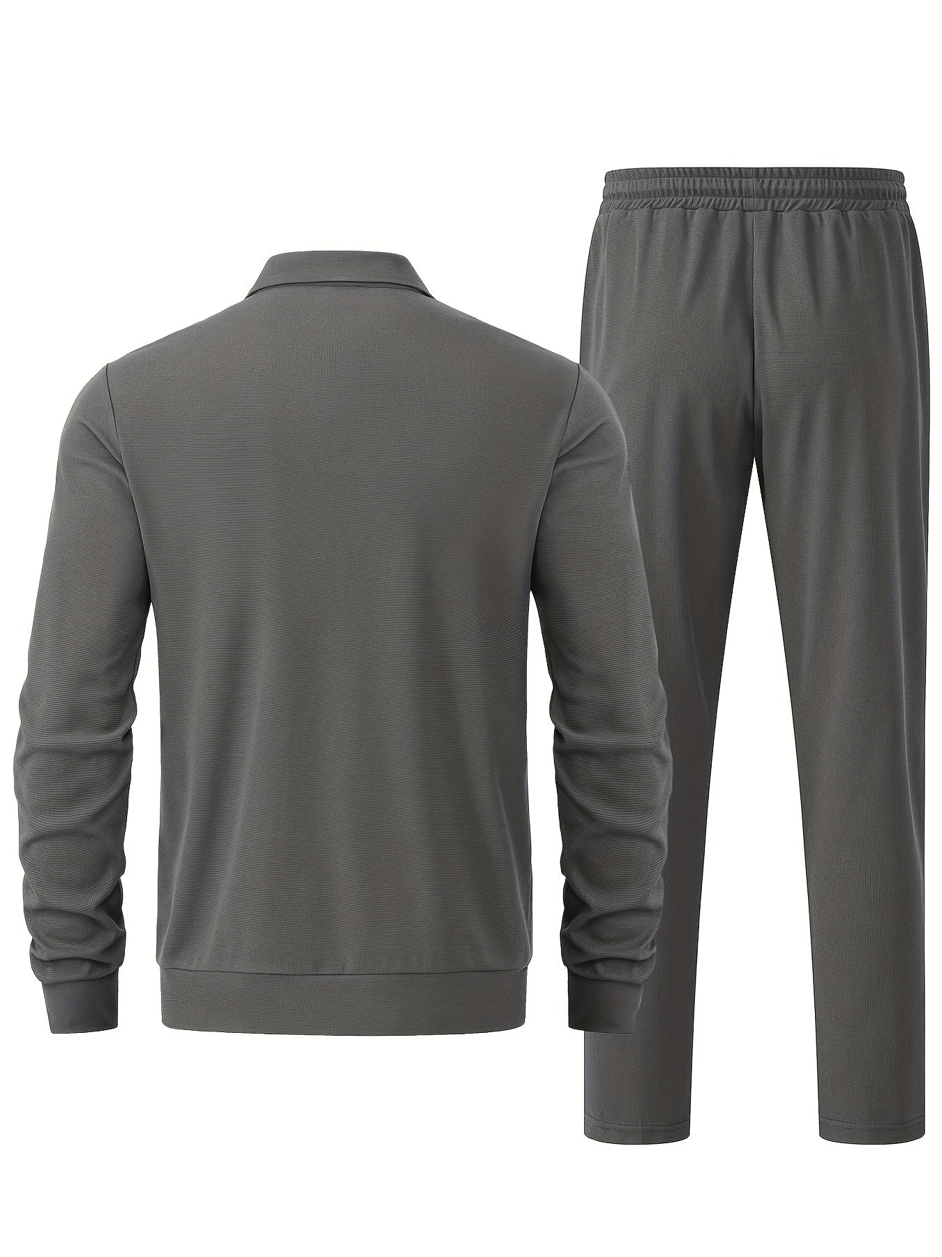 Men's Solid Waffle 2pcs Athletic Outfits, Zip-up Jacket & Pants co ord set for Outdoor Sports