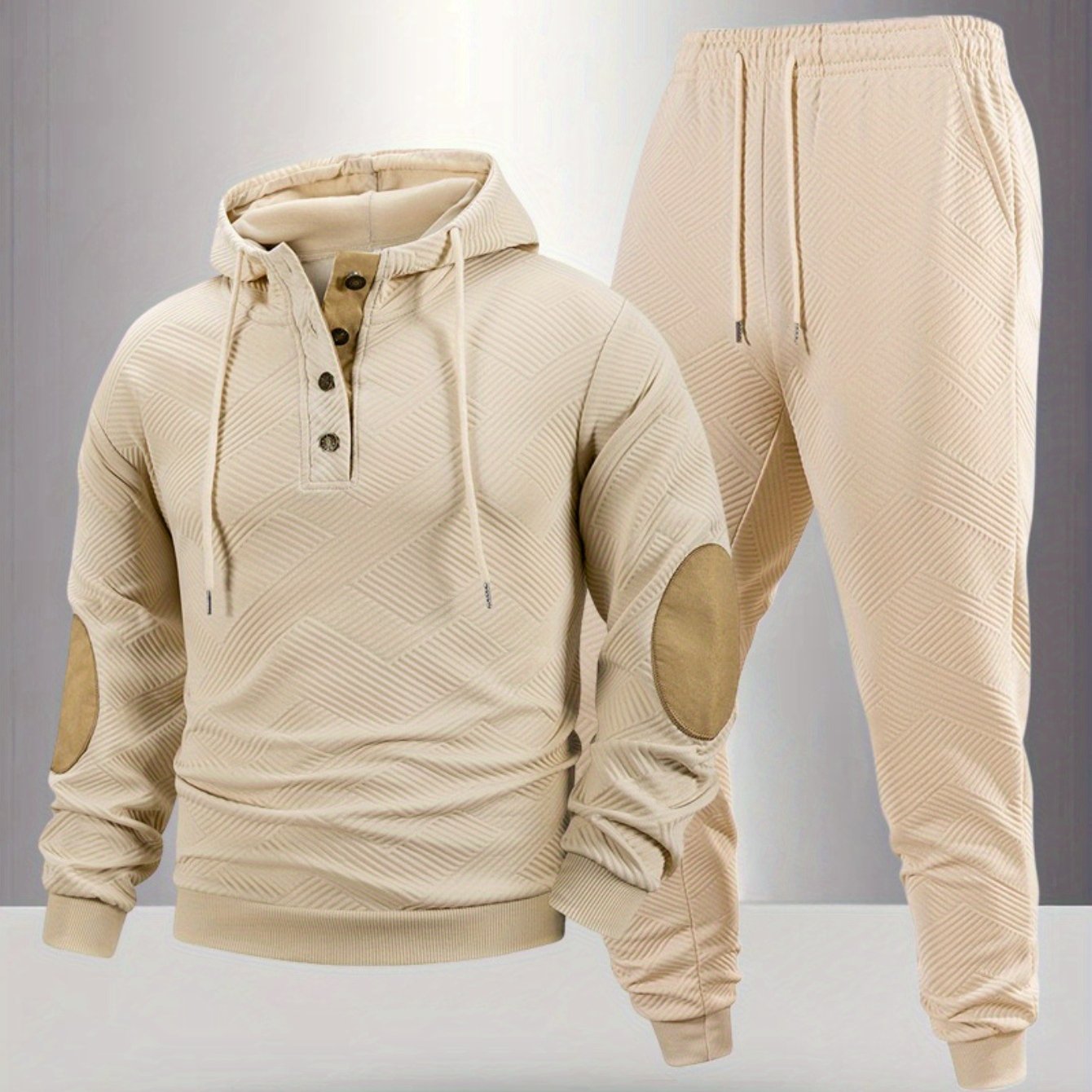 2pcs Autumn New Texture Men's Sportswear Set, Hoodie and Drawstring Pants with Pocket Contrast Design, Lightweight for Outdoor Sports and Casual Wear