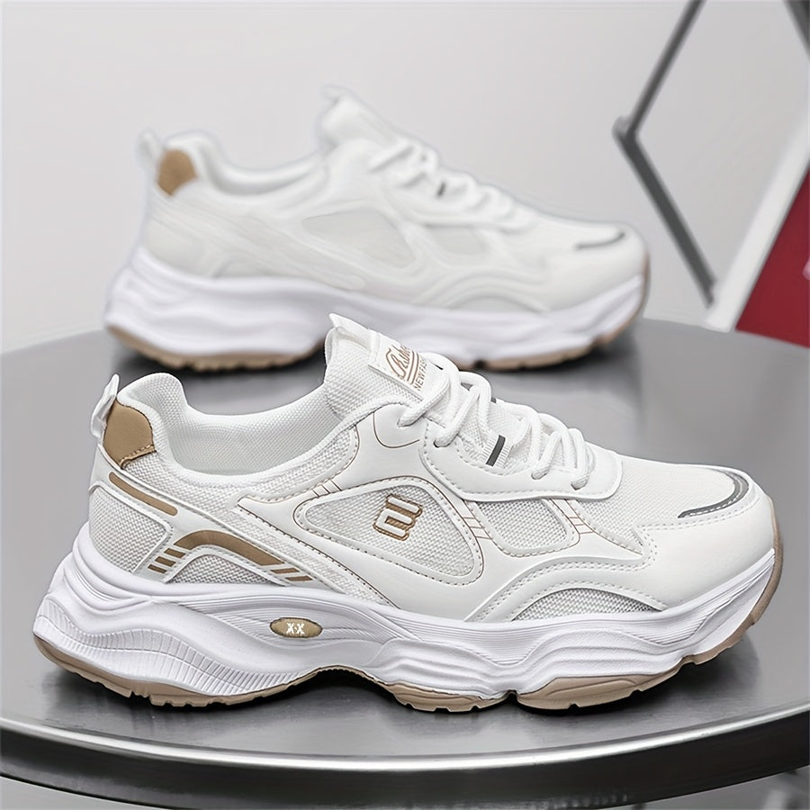 Men'S 2025 New Fashionable Low-Top Sneakers with Thick Sole - Non-Slip, Outdoor Casual Shoes for Teenagers and Young Adults, White and Golden Accents, All-Season Comfort, Casual Footwear | Modern Sneaker Design | Rubber Base