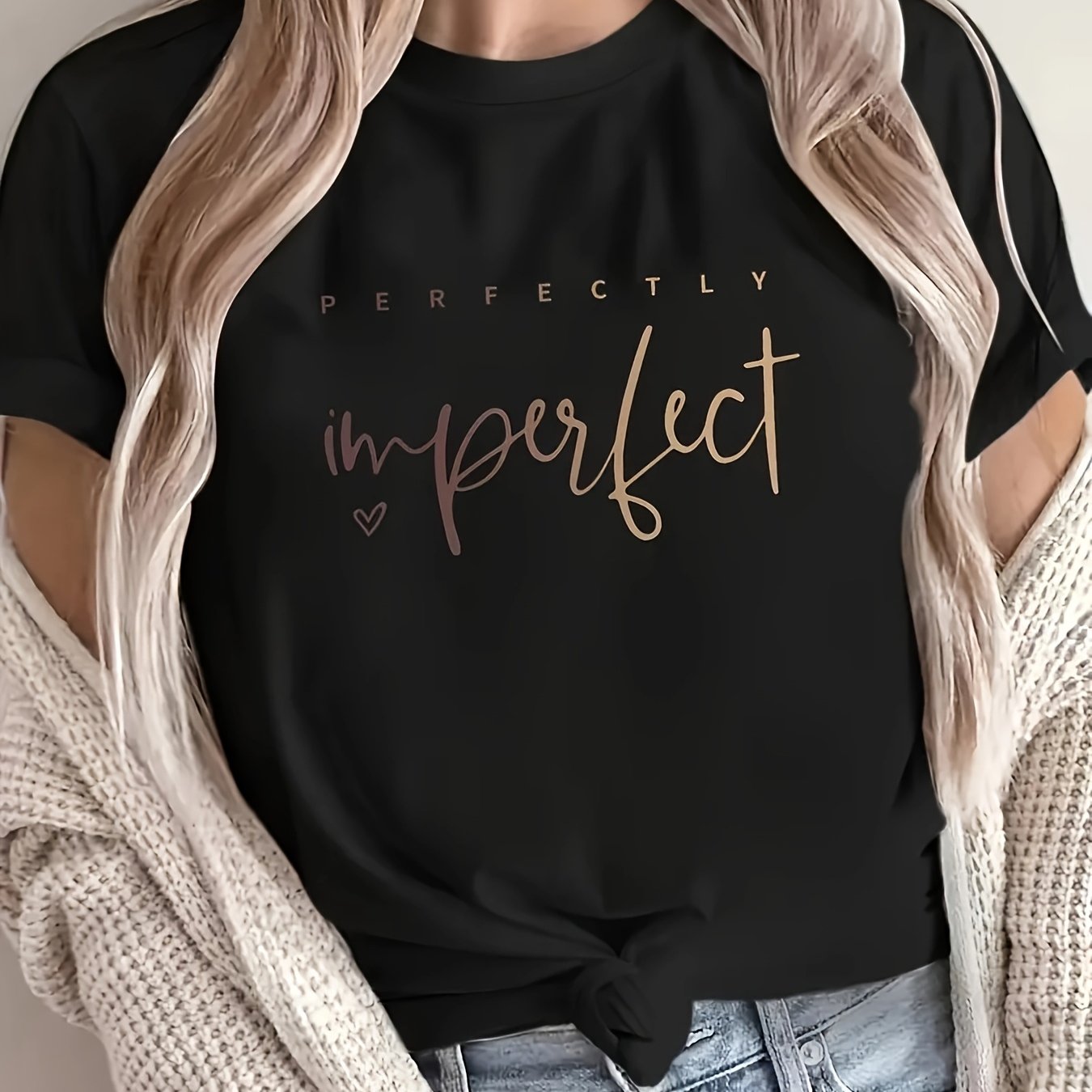 Women's Casual Letter Print T-Shirt - "Perfectly Imperfect" Design, Crew Neck, Short Sleeve, Soft Polyester Fabric, Versatile Everyday Top