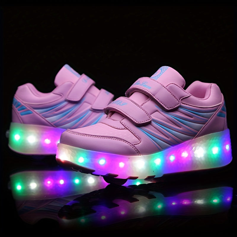 New Trendy Breathable Two-Wheeled Roller Shoes with LED Lights for Boys And Girls, Suitable for Outdoor Sports And Skating.