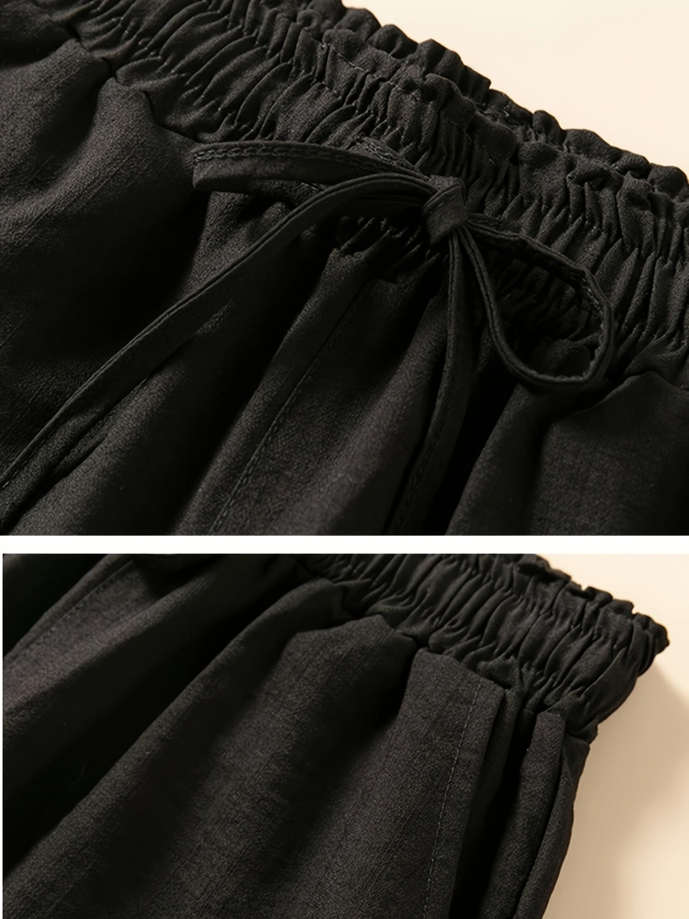 Women's Comfortable High-Waist Drawstring Wide-Leg Pants - Soft Polyester, Black, Relaxed Fit, Machine Washable, Casual Style for Casual Attire, Everyday Comfortable Wear | Relaxed Fit Pants | Glossy Finish
