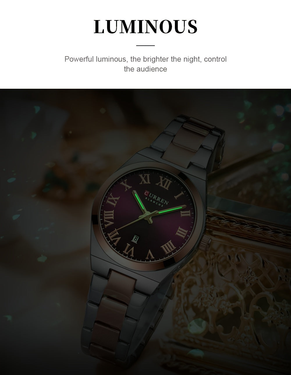 Fashionable Brand Of CURREN Ladies' Watches With A Casual And Simple Stainless Steel Strap, Featuring A Calendar And Quartz Movement.