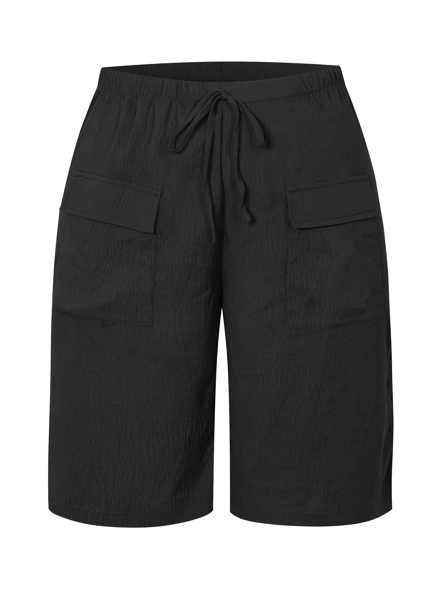 Women'S Casual Solid Color Shorts with Pockets, 100% Polyester, Woven Fabric, 126g/m², All-Season Comfort, Versatile Style