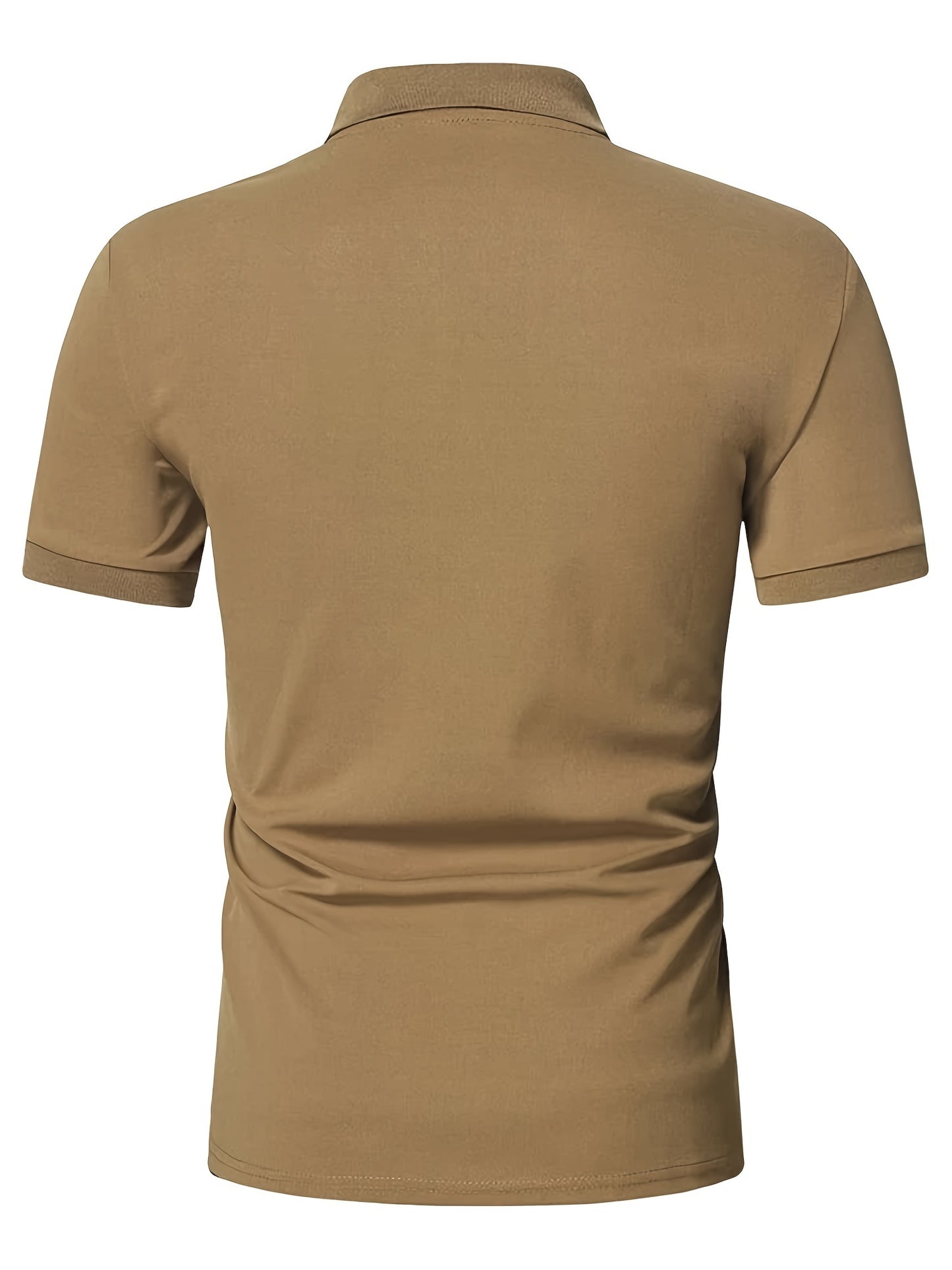 Casual Stretch Men's Solid Color Zipper Lapel Golf Shirt, Male Summer Streetwear
