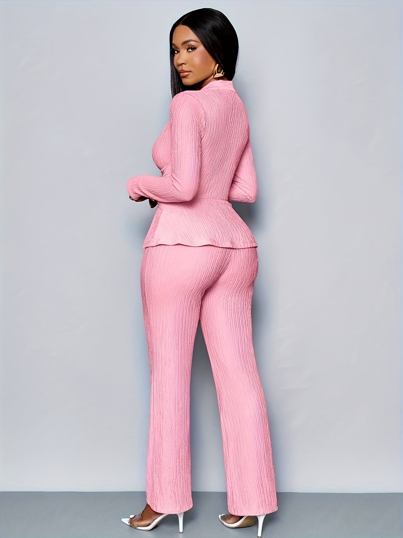 Elegant Women'S V-Neck Long Sleeve Top and Wide Leg Pants Two-Piece Set, Asymmetrical Hem Two-Piece Outfit for Casual Daily Wear, Winter Women'S Clothing