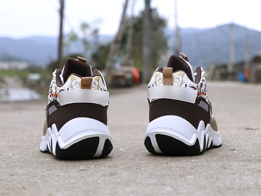 Men's High-Top Basketball Sneakers, Preppy Street Style, Solid Color with Cartoon & Stripes, All-Season Lace-Up Sports Shoes, Faux Upper, Fabric Inner, Rubber Sole, for Running, Hiking & Casual Wear, Outdoor Activities Shoes