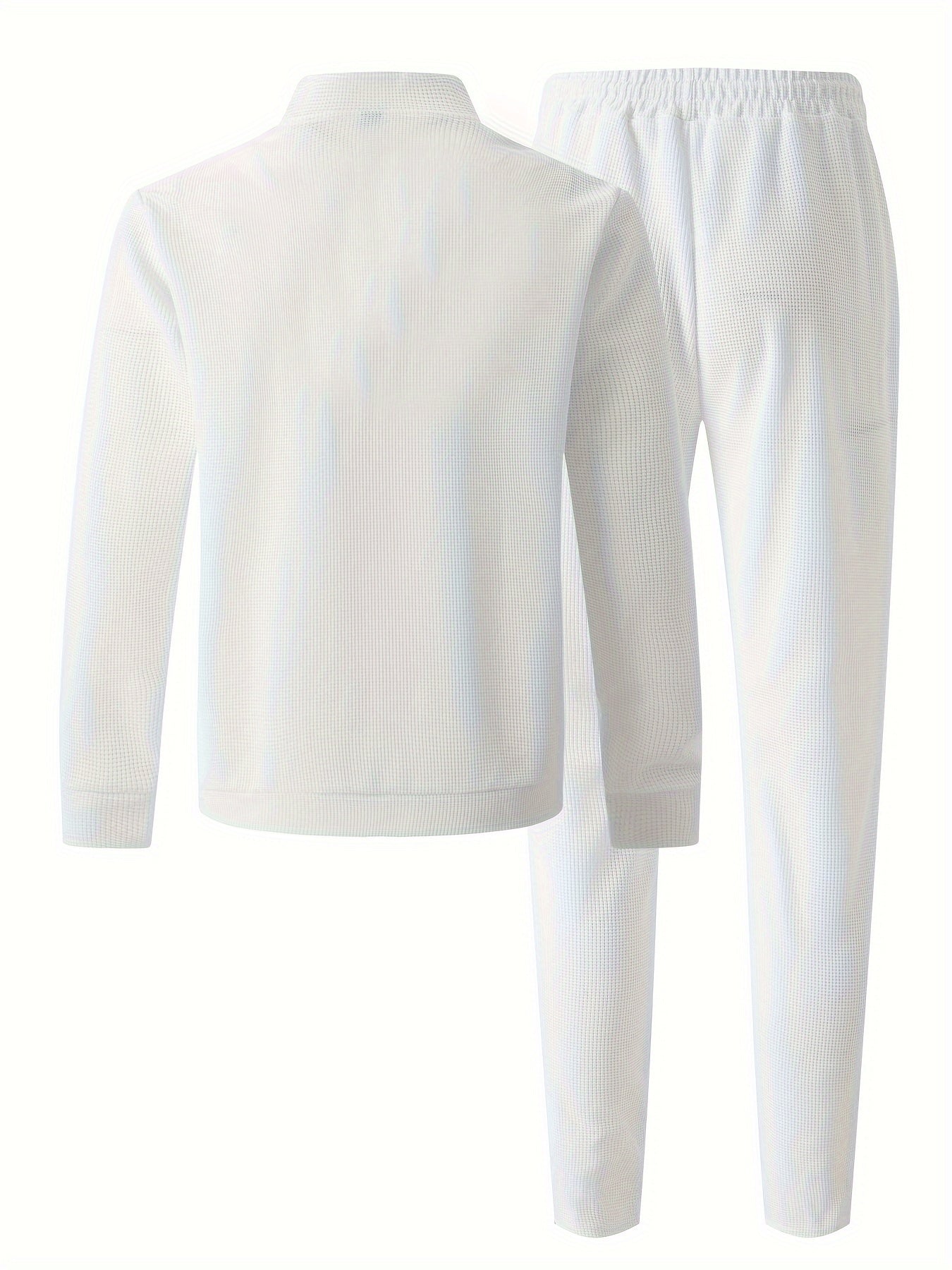 Baseball Collar Jacket and Pants Set in Waffle Fabric