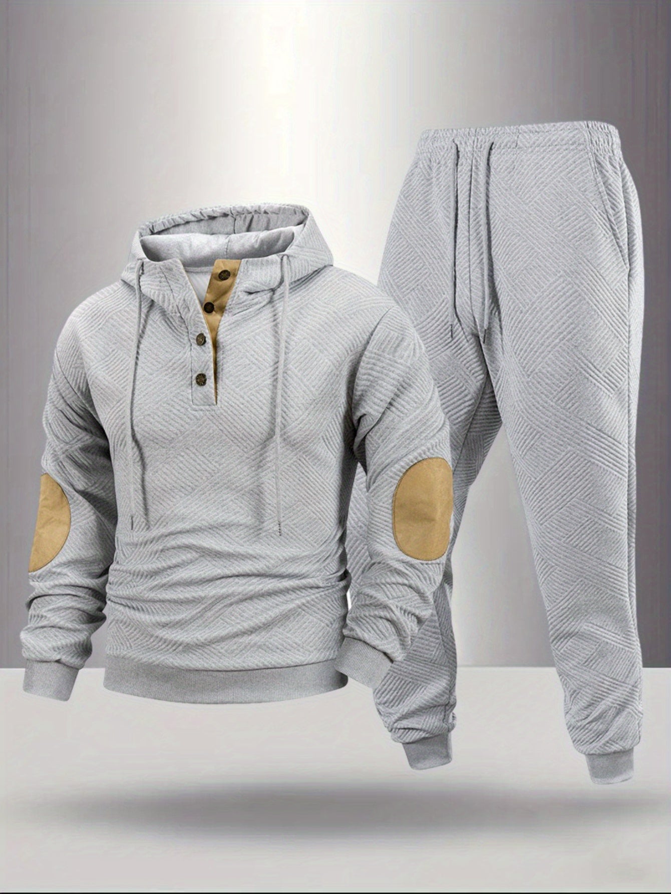 2pcs Autumn New Texture Men's Sportswear Set, Hoodie and Drawstring Pants with Pocket Contrast Design, Lightweight for Outdoor Sports and Casual Wear